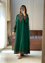 Embroidered Forest Green Flared Pishwas with Dupatta