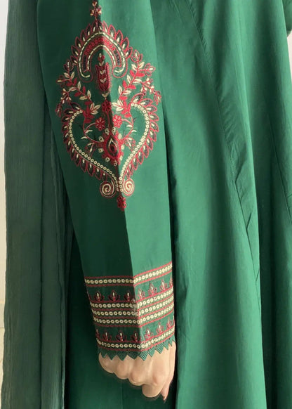 Embroidered Forest Green Flared Pishwas with Dupatta