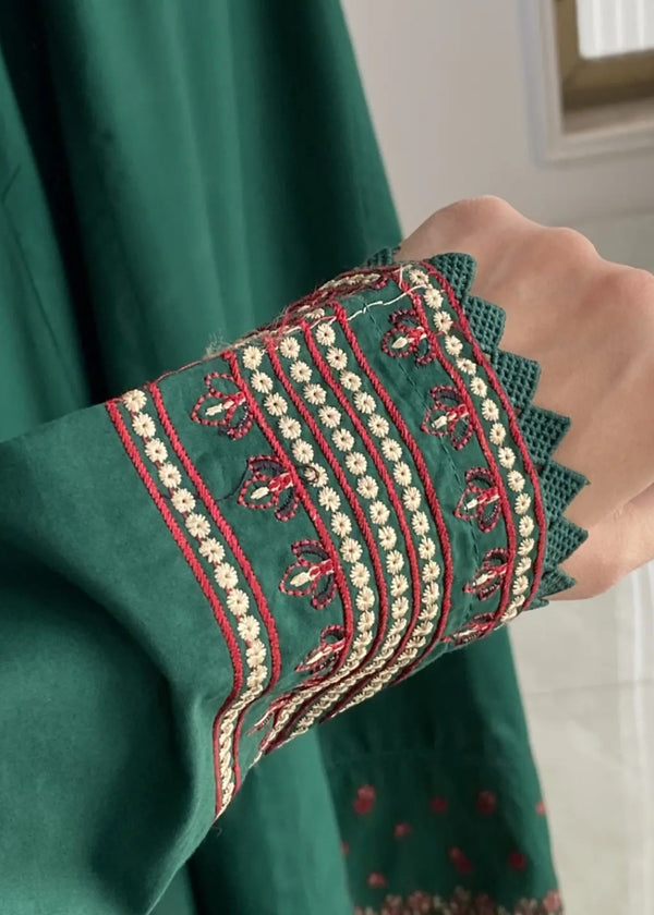 Embroidered Forest Green Flared Pishwas with Dupatta