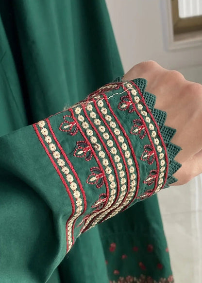 Embroidered Forest Green Flared Pishwas with Dupatta