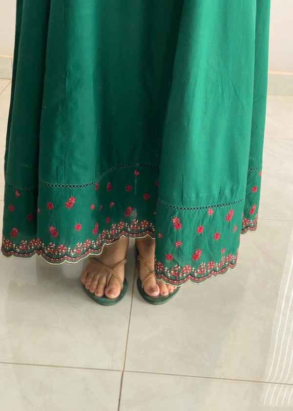 Embroidered Forest Green Flared Pishwas with Dupatta
