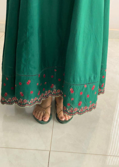 Embroidered Forest Green Flared Pishwas with Dupatta