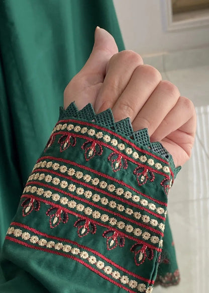 Embroidered Forest Green Flared Pishwas with Dupatta